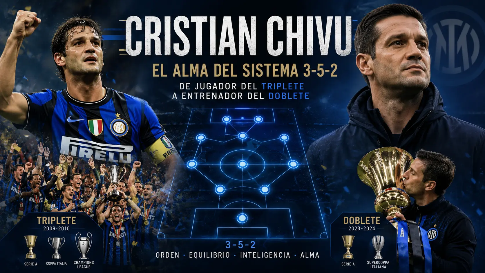 Cristian Chivu: el alma del sistema 3-5-2, de jugador del triplete a entrenador del doblete.