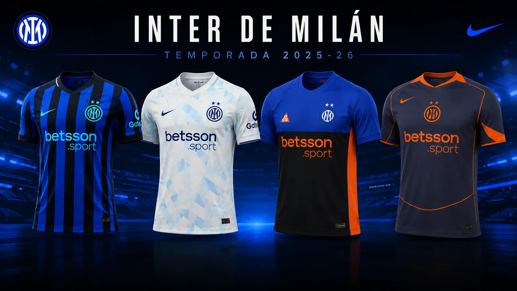 Las cuatro camisetas del Inter de la temporada 2025-26.