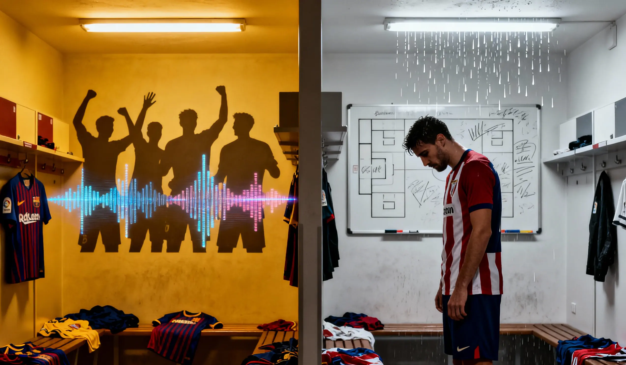 Contraste total: vestuario vibrante de Barça frente al silencio frío del Athletic.
