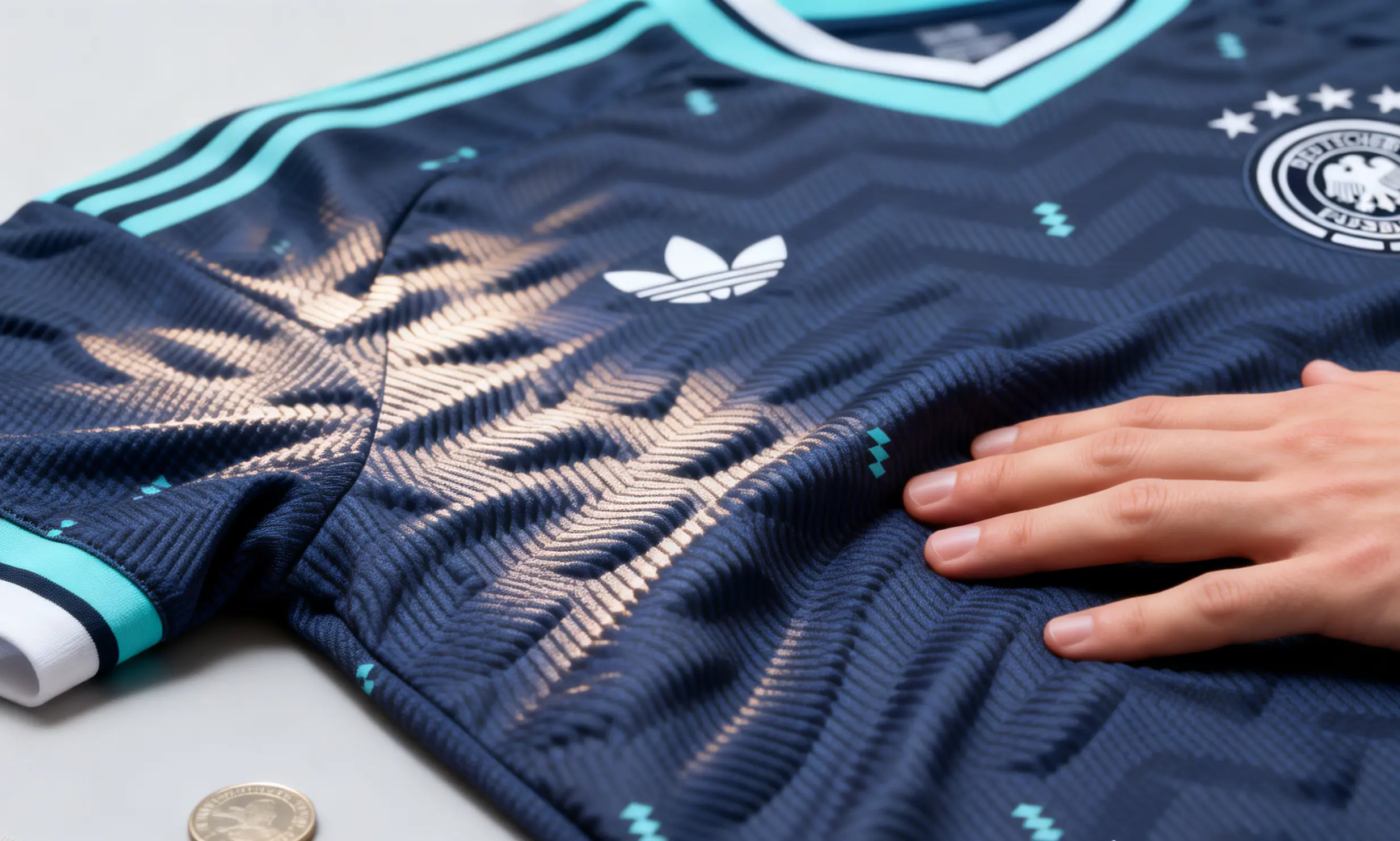 Ondulada del jacquard en la camiseta visitante de Alemania Mundial 2026.